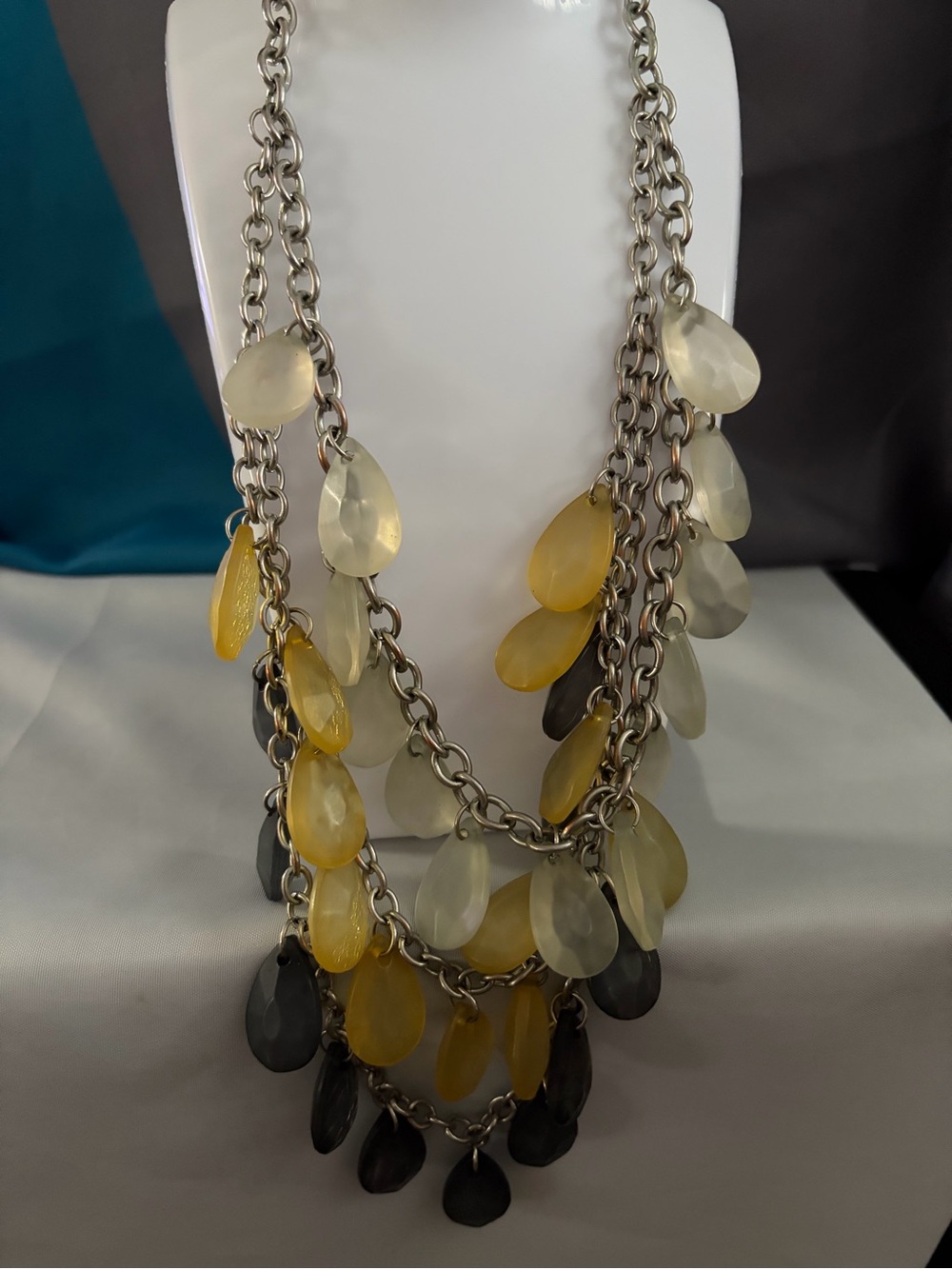 Multi-Strand Teardrop Necklace - Yellow & Gray - Picture 2 of 4